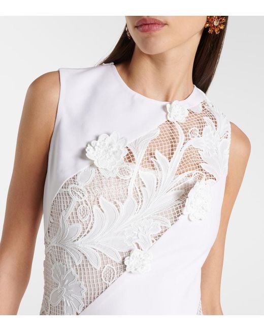 Oscar de la Renta Natural Lace-Trimmed Wool-Blend Midi Dress