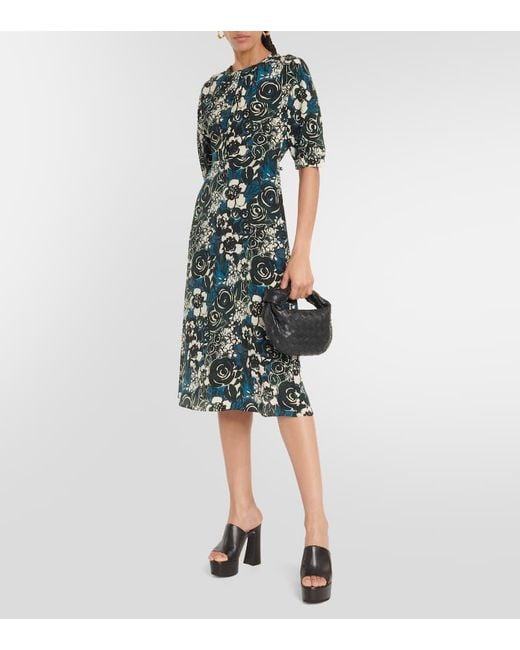 Max Mara Green S Max Mara Bronzo Floral-print Silk Midi Dress