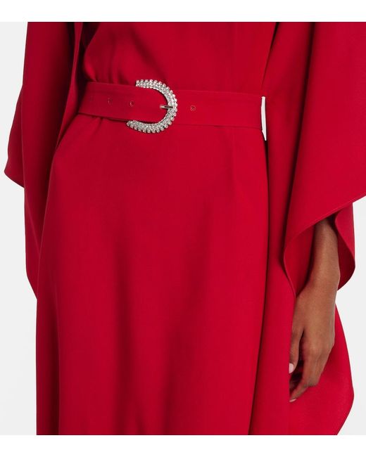 Taller Marmo Red La Luna Crytal-Embellished Belted Cady Gown