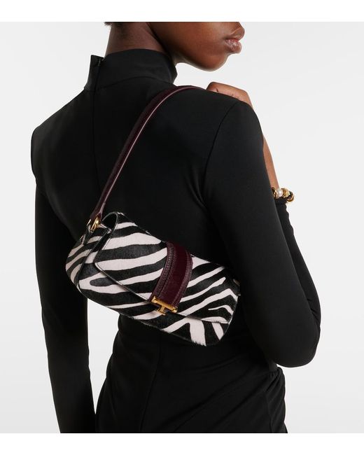 The New Arrivals Ilkyaz Ozel Black Zebree.07 Calf Hair Shoulder Bag