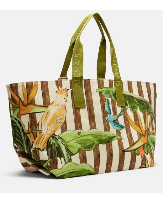 ALÉMAIS Green Toucan Tango Large Canvas Tote Bag