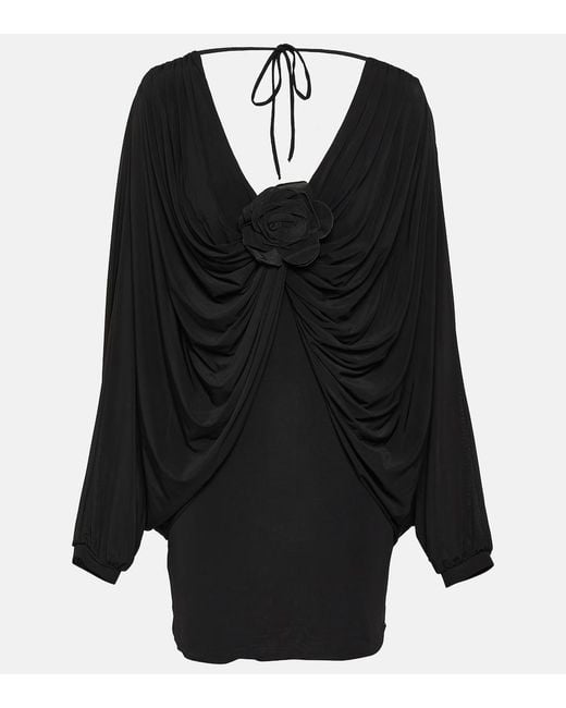 GIUSEPPE DI MORABITO Black Floral-Applique Draped Minidress