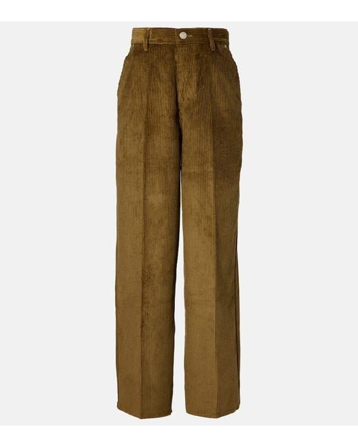 AMI Green Cotton Corduroy Wide-Leg Pants