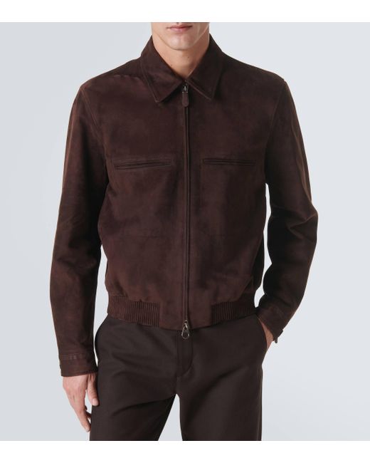 Loro Piana Brown Suede Bomber Jacket for men