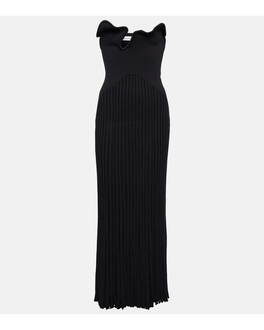 Christopher Esber Black Cutout Pleated Ribbed-knit Maxi Dress