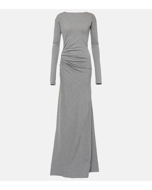Victoria Beckham Gray Gathered Cotton Jersey Maxi Dress