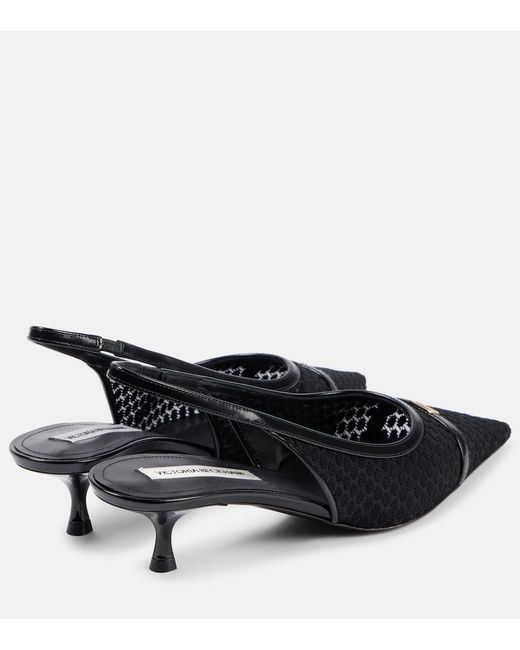 Victoria Beckham Black Leather-Trimmed Mesh Slingback Pumps