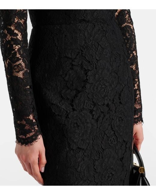Dolce & Gabbana Black Dg Lace Midi Dress