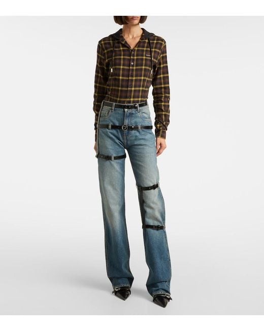 Coperni Blue Leather-Trimmed Straight Jeans