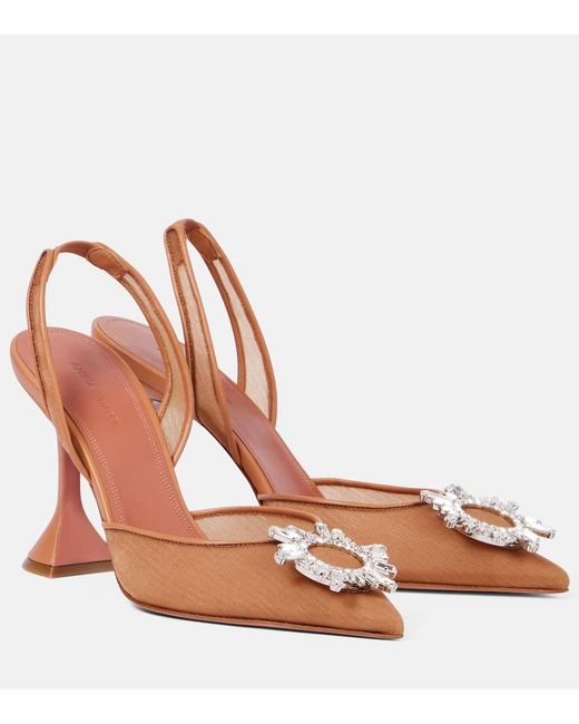 AMINA MUADDI Brown Begum 95 Mesh Slingback Pumps