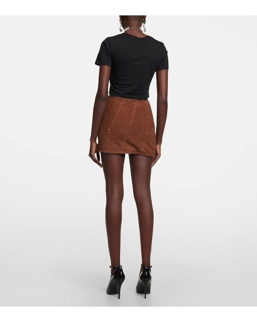 Alessandra Rich Brown Crystal-Embellished Suede Miniskirt