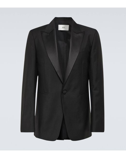 AMI Black Mohair And Wool Canvas Blazer for men