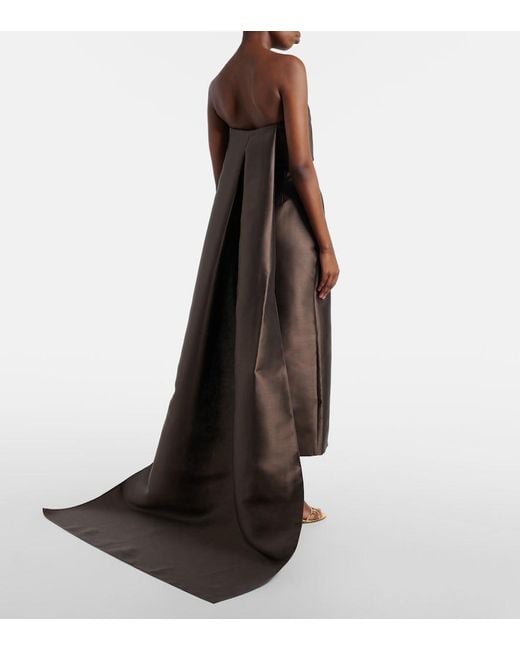 Solace London Brown Kiki Draped Strapless Satin Cocktail Dress