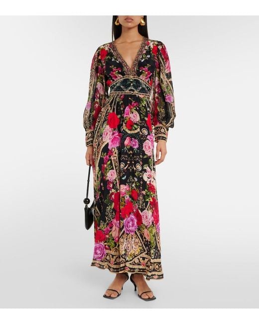 Camilla Red Floral Printed Silk Maxi Dress