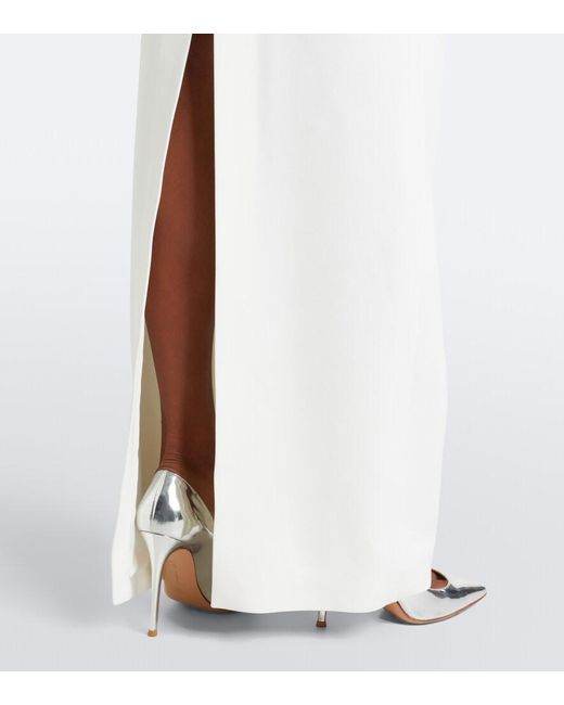 David Koma White Embellished Halterneck Satin-Trimmed Gown