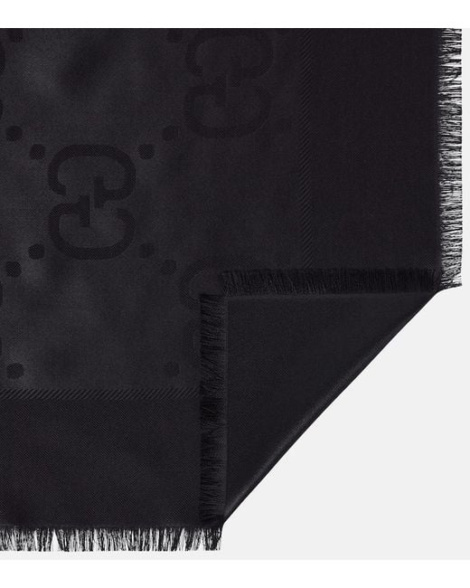 Gucci Black Gg Silk And Wool Jacquard Scarf