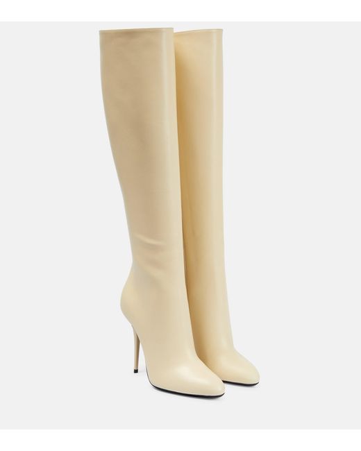 Saint Laurent Talia Leather Knee-high Boots in Natural | Lyst