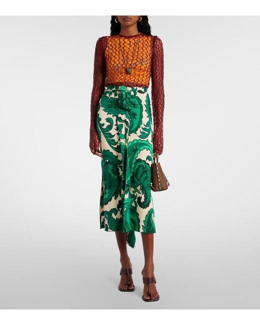 Etro Green Paisley Ruffled Midi Skirt