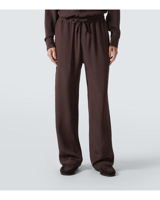 Saman Amel Brown Silk Wide-Leg Pants for men
