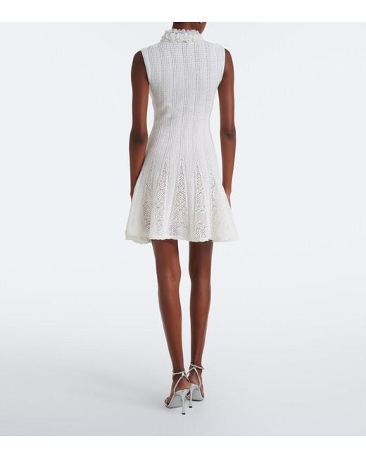 Self-Portrait White Embellished Knitted Cotton Minidress