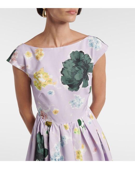 Erdem White Floral Cotton-Blend Faille Midi Dress