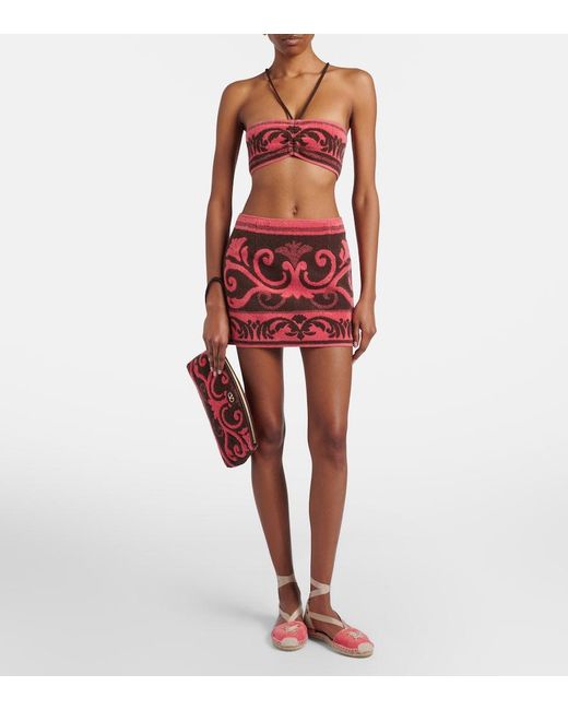Valentino Red Cotton Terry Jacquard Miniskirt