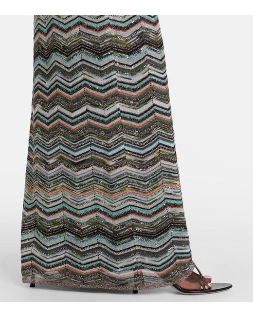 Missoni Gray Zigzag One-Shoulder Lame Maxi Dress