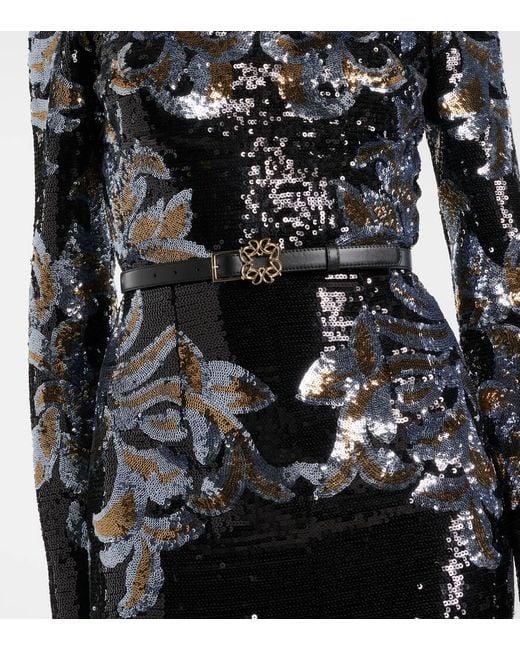 Elie Saab Black Printed Sequined Gown