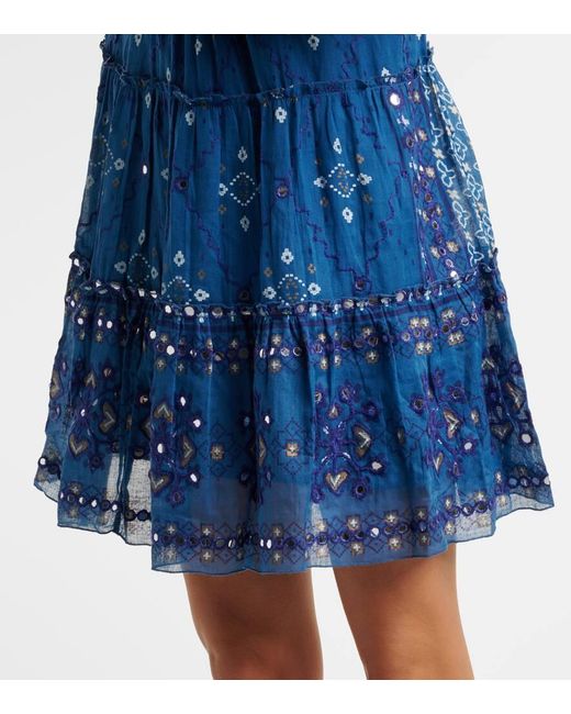 Juliet Dunn Blue Bedrucktes Minikleid Aus Baumwolle