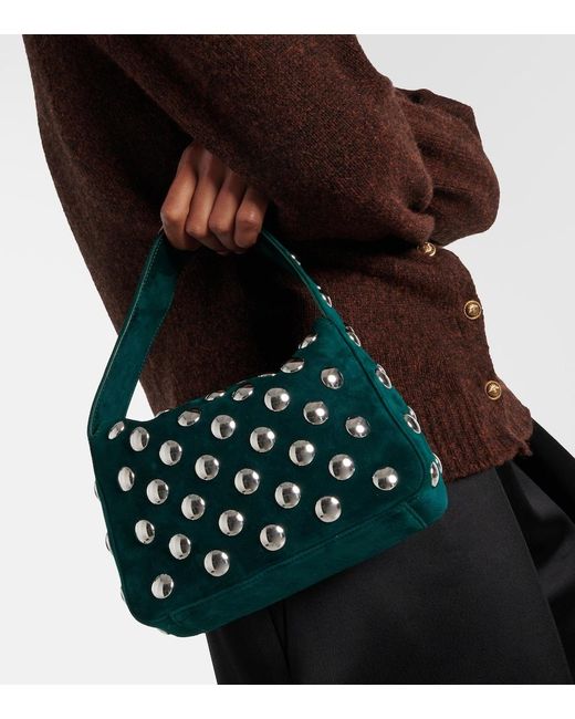 Khaite Green Elena Small Studded Suede Shoulder Bag