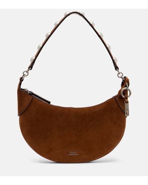 Polo Ralph Lauren Brown Polo Id Mini Studded Suede Shoulder Bag