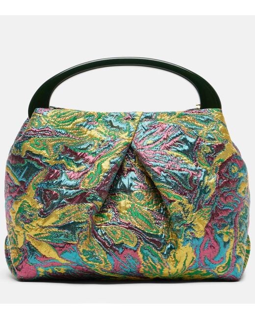 Dries Van Noten Green Crisp Small Jacquard Top-Handle Bag