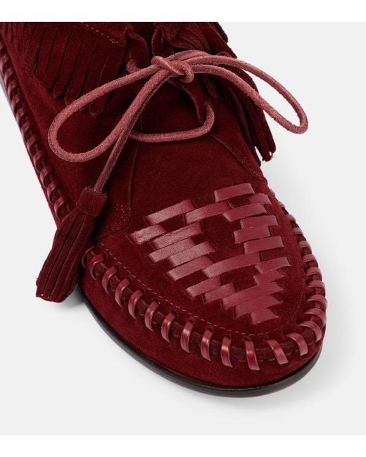 Isabel Marant Red Felsa Fringed Suede Loafers