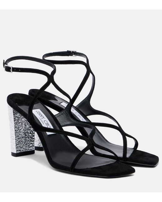 Jimmy Choo Black Azie 85 Embellished Suede Sandals