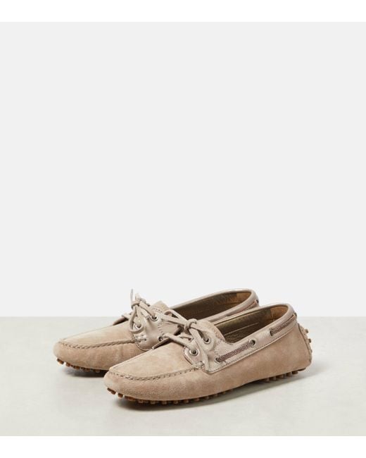 Brunello Cucinelli Brown Leather-trimmed Suede Moccasins