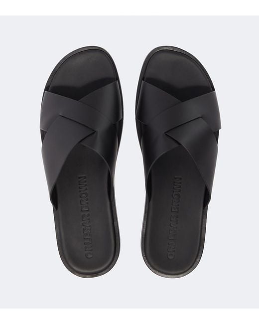 Orlebar Brown Black Leather Sandals for men