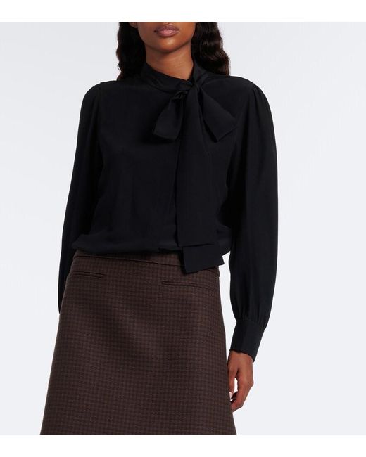 Gucci Black Tie-Neck Silk Crepe De Chine Blouse