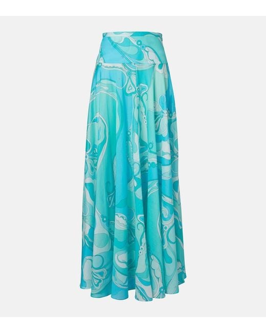 Emilio Pucci Blue Orchidee High-Rise Cotton Maxi Skirt