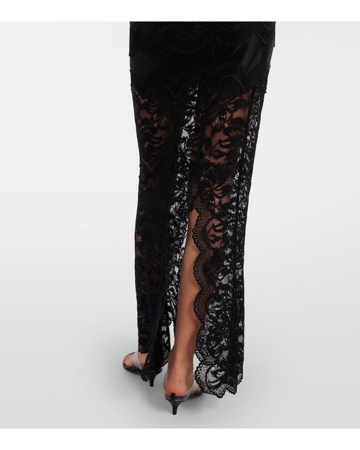 Rabanne Black Lace-Trimmed Jersey Maxi Dress
