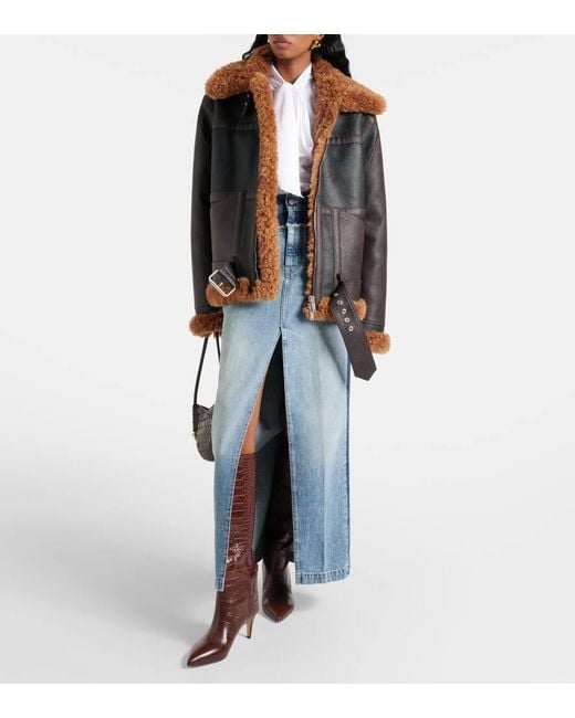 Stella McCartney Black Faux Shearling-Trimmed Biker Jacket