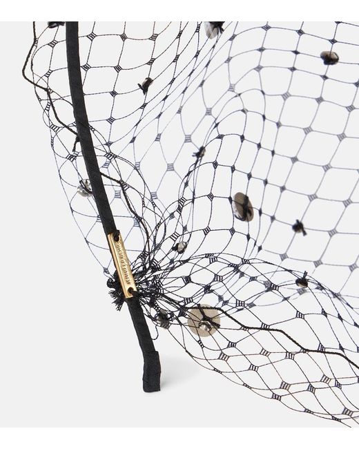 Jennifer Behr White Stella Embellished Fishnet Headband