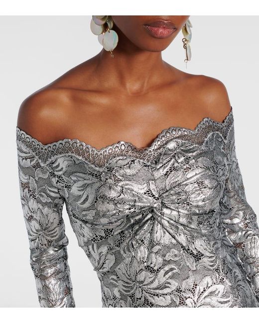 Rabanne Gray Metallic-Effect Lace Maxi Dress