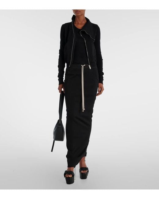 Rick Owens Black Pillar Cotton Jersey Maxi Skirt