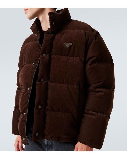 Prada Brown Convertible Cotton Corduroy Down Jacket for men
