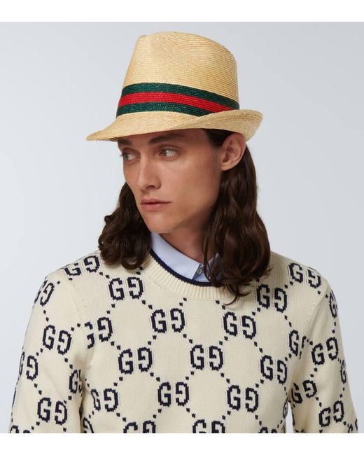 Gucci Natural Striped Straw Fedora for men