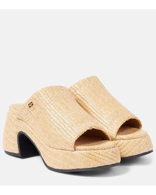 Ganni Natural Butterfly Raffia Platform Mules