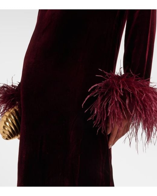 Taller Marmo Black Gina Venti Feather-Trimmed Midi Dress