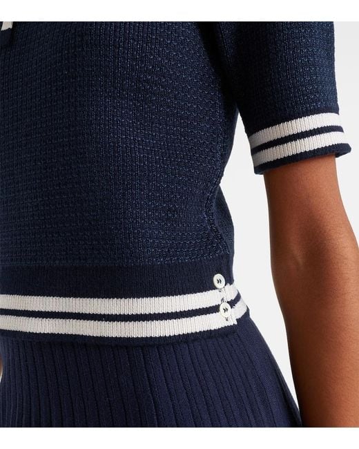 Thom Browne Blue Silk-Blend Polo Shirt