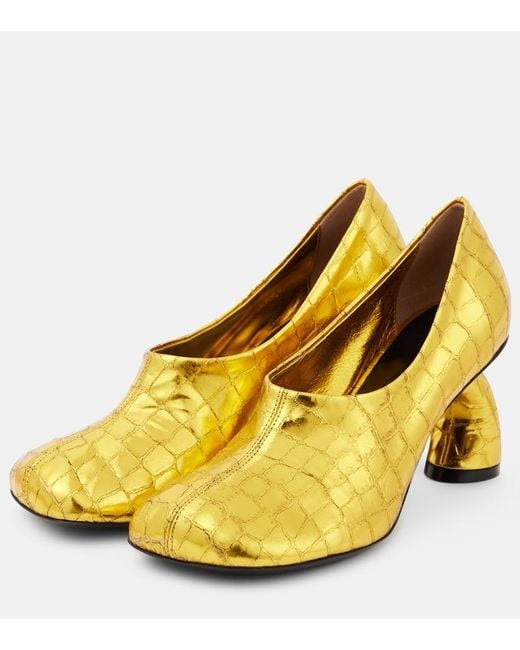 Dries Van Noten Yellow Square Toe Heels