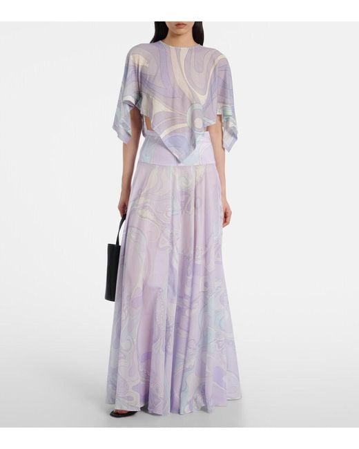 Emilio Pucci White Orchidee Asymmetric Wool-Blend Crop Top